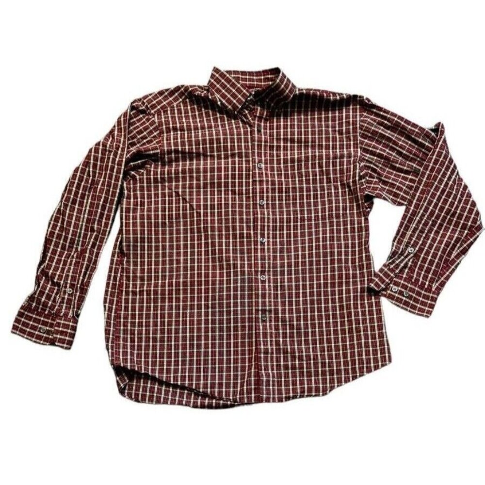 Club Room‎ Mens Dress Shirt 34/35 Red Regular Fit Plaid Long Sleeve Button Up